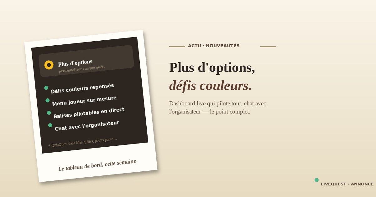Les nouveautés LiveQuest : plus d'options, défis couleurs
