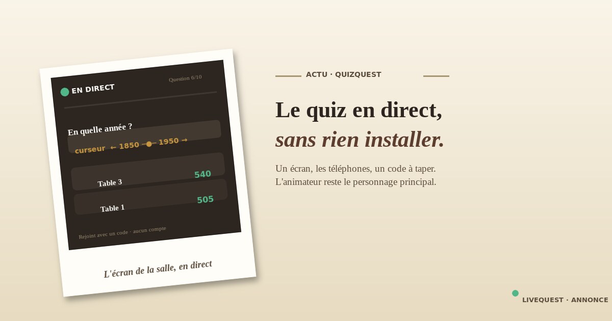 QuizQuest : le quiz en direct, sans rien installer