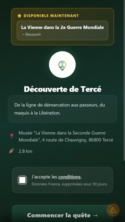 Page d'accueil de la rando avec le bandeau ⭐ Disponible maintenant qui pousse l'enquête intérieure