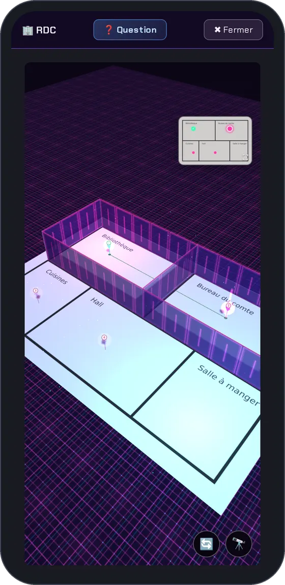 Vue 3D d’un rez-de-chaussée avec le plan posé au sol.