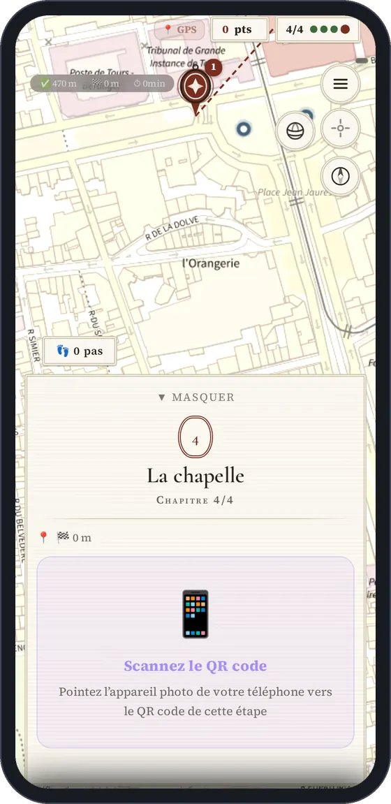 Écran « Scannez le QR code » d’une étape : la consigne pour pointer l’appareil photo vers le code.