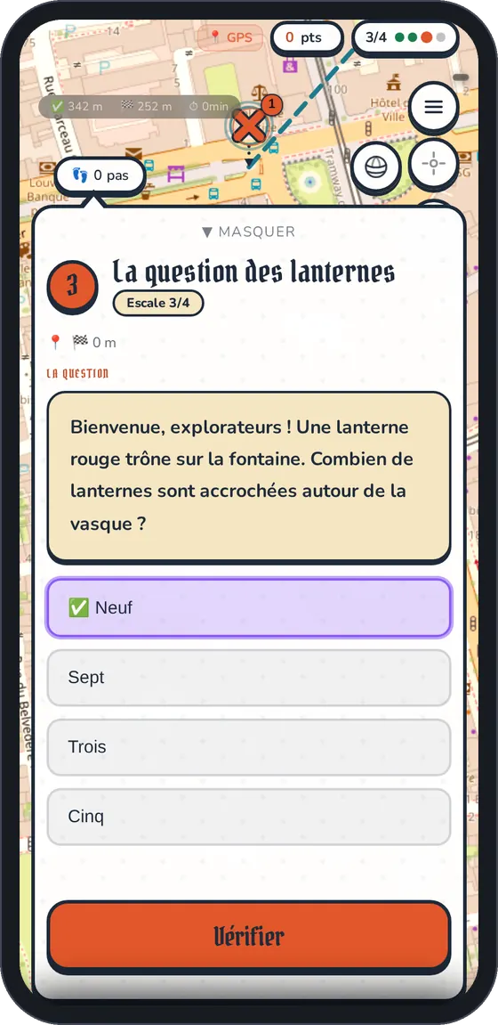 Une question à choix multiple côté joueur.