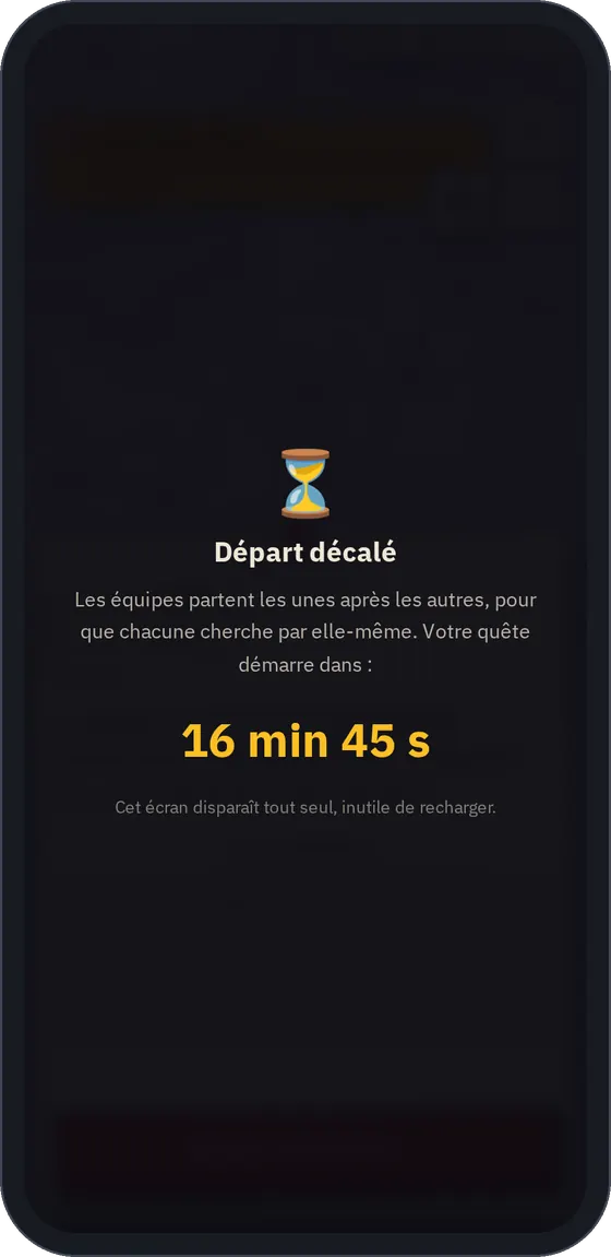 Écran d’attente « Départ décalé ».