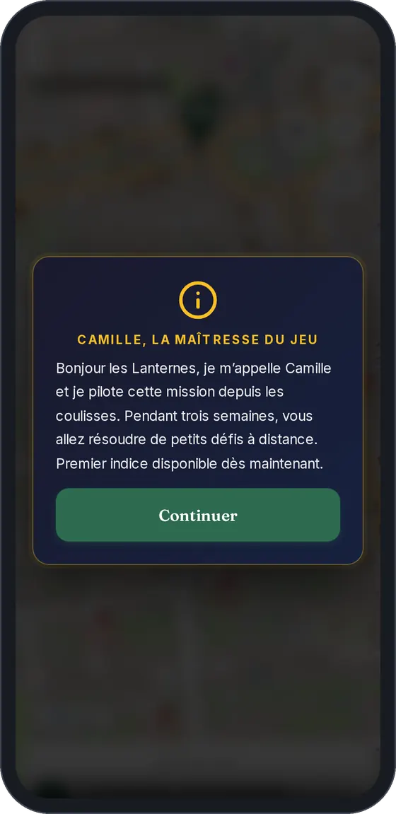Écran joueur : message de la maîtresse du jeu