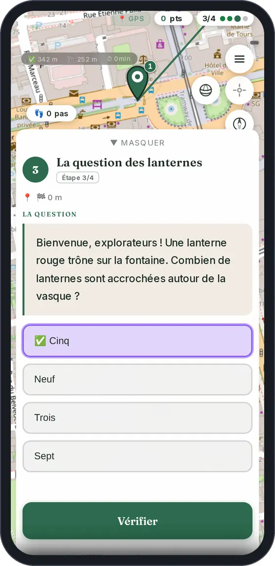 Écran de jeu : une question à choix multiple.
