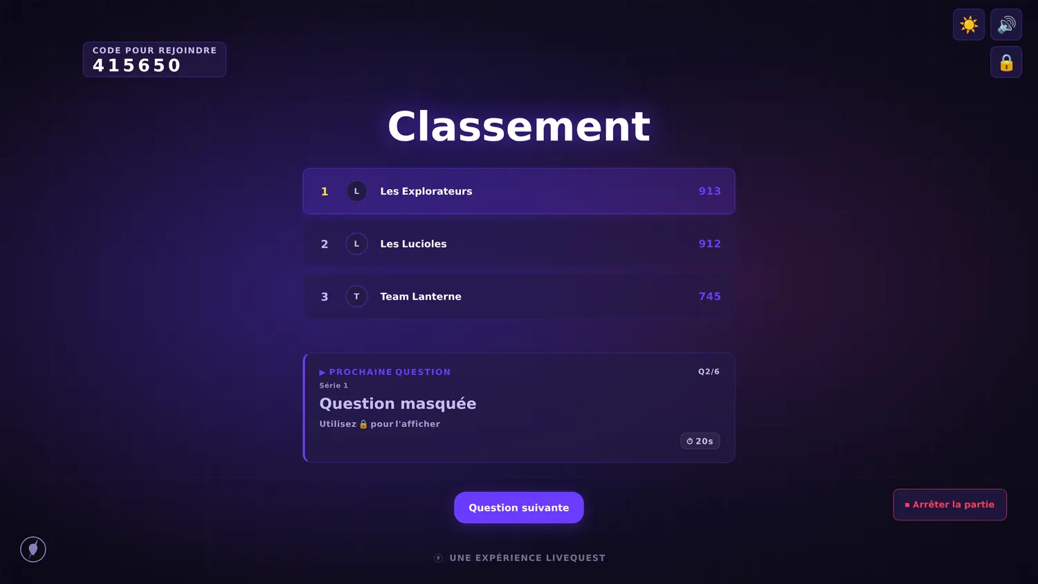 La régie du quiz : le classement.