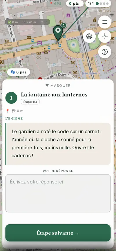 Fiche d’étape dans l’univers Essentiel : carte blanche arrondie, pastille verte et bouton vert.