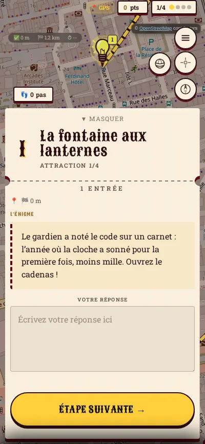 Fiche d’étape dans l’univers Fête foraine : ticket à encoches et talon « 1 ENTRÉE » sur rayures rouges.